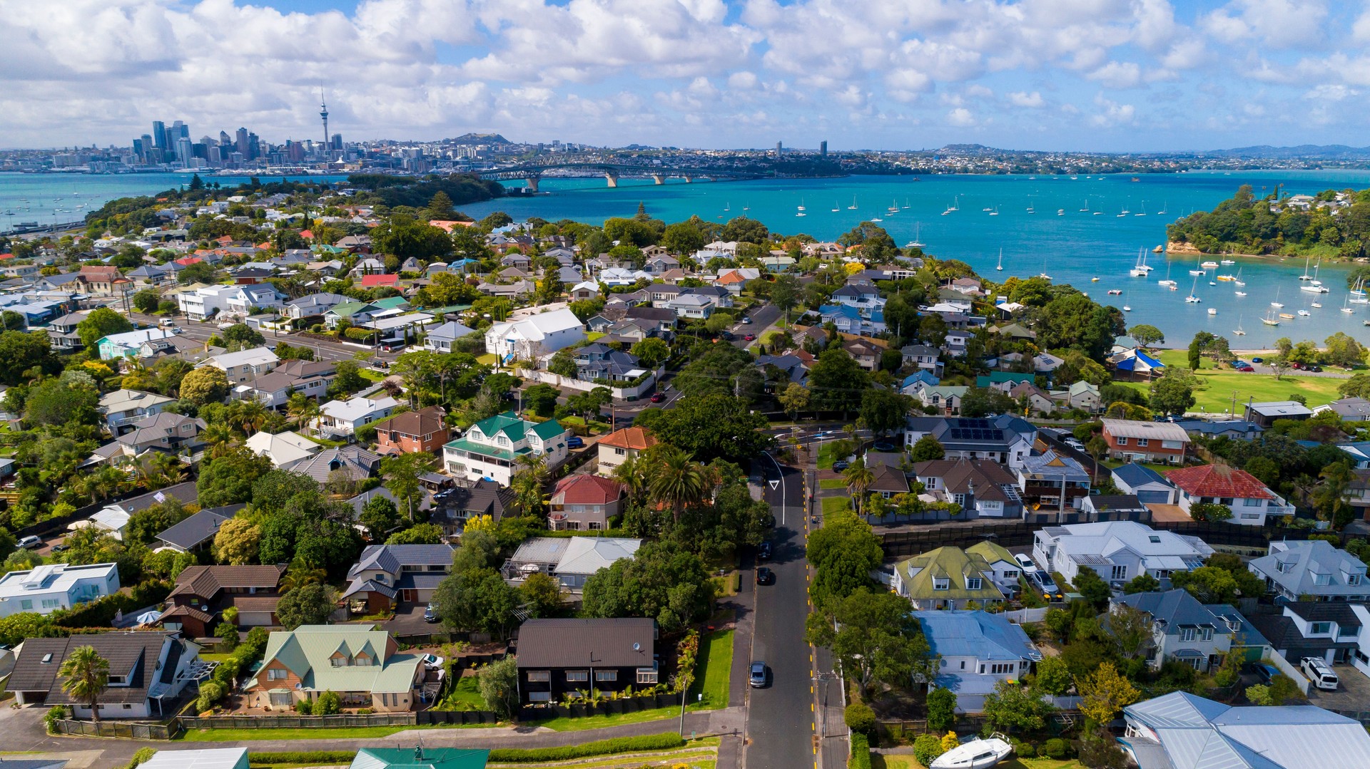 Aerial view of a suburb in Auckland, New Zealand